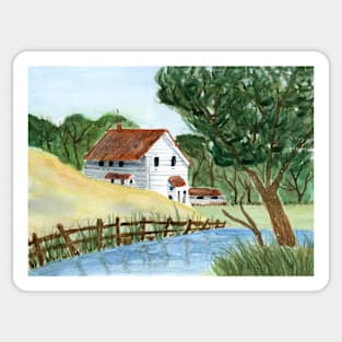 Lake House Watercolor Painting Sticker